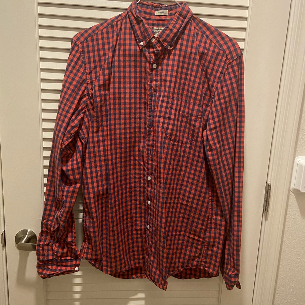 J crew Large Tall red and navy gingham shirt
